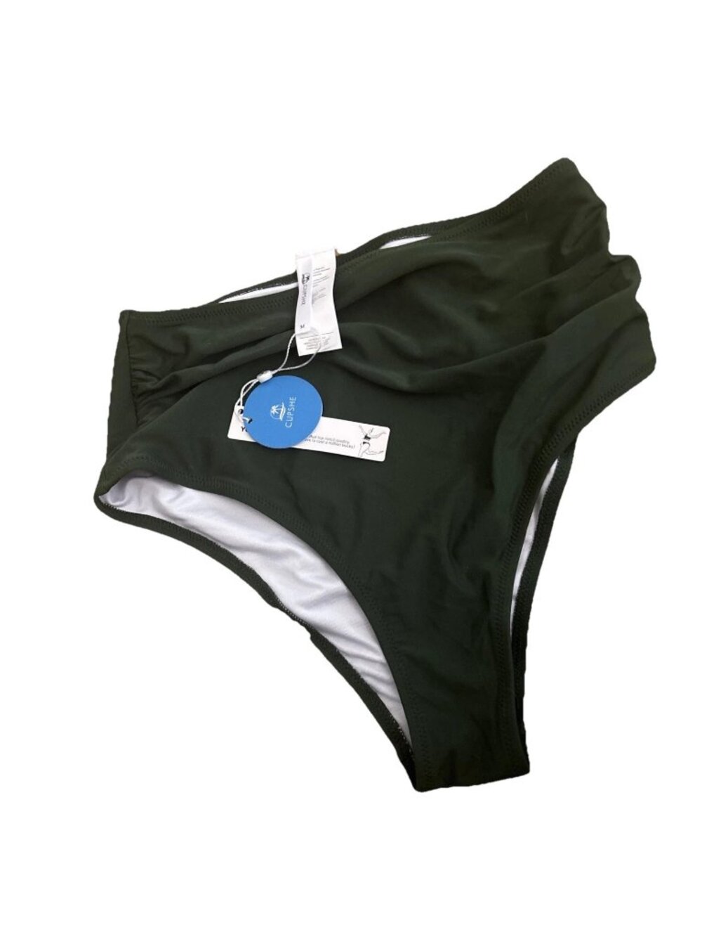 New Cupshe High Waisted Ruched Green Bikini Bottoms Swimsuit Women's Medium NWT
